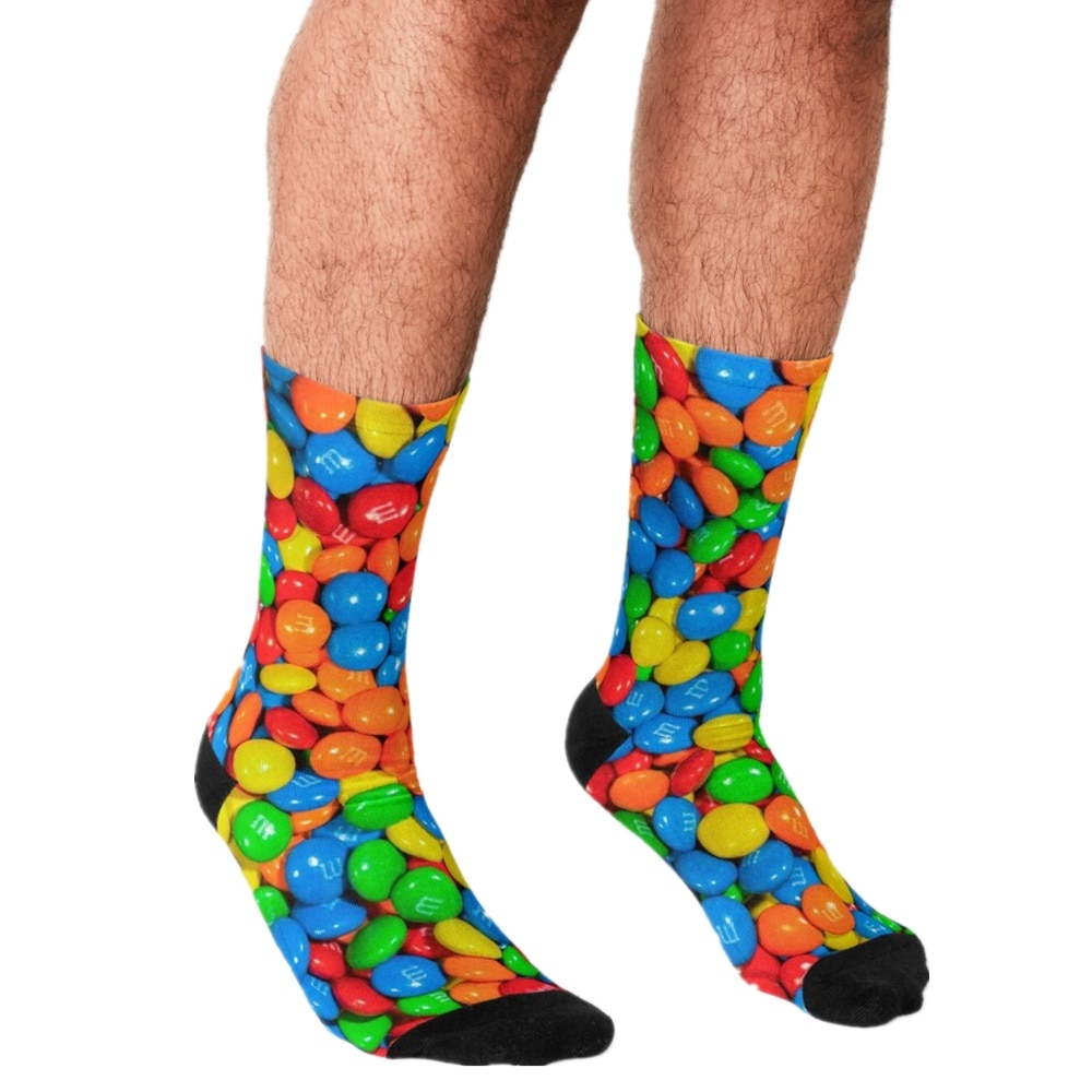 2021 Funny Men's socks m&m Rainbow beans Pattern Printed hip hop Men Happy Socks cute boys street style Crazy Socks for