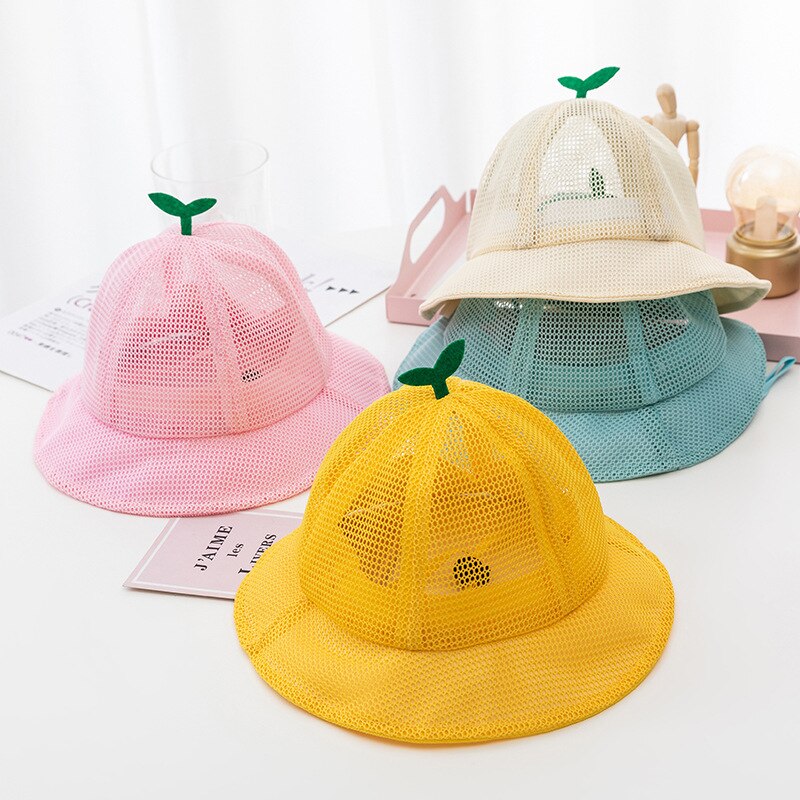 Cute Little Grass Baby Hat Summer Breathable Mesh Boys Girls Bucket Hat Solid Color Infant Toddler Sun Beach Cap