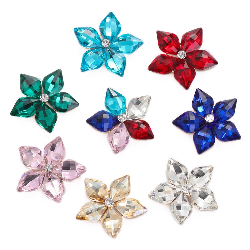 Glass Crystal Pointed Bottom Rhinestone DIY Jewelry Findings 5 Petals of Flowers Loose Bead 6pcs/lots