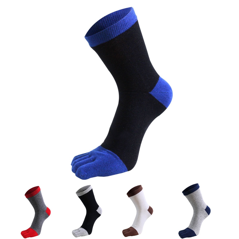 New Five Finger Socks For Men Pure Cotton Striped Colorful Party Dress Long Boy Socks With Toes Street Fashion Breathable