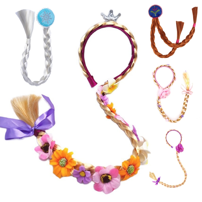 Frozen Princess Wig Braids Kid's Crown Princess Headbands Queen Aisha Headdress Aisha Girls Headband Hair Accessories