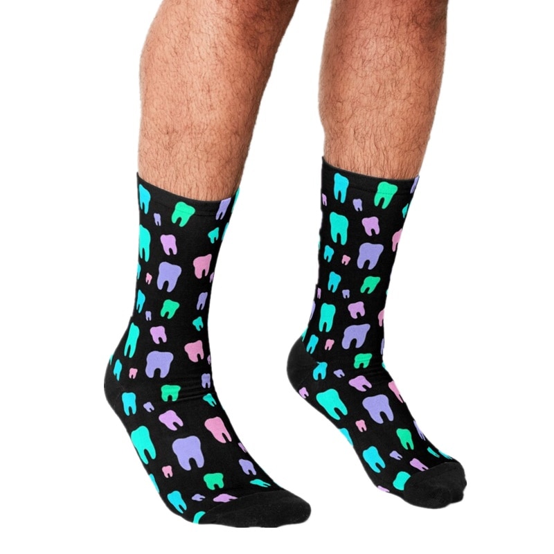 Funny Men's socks Pastel Teeth Fluorescence pattern Printed hip hop Men Happy Socks cute boys street style Crazy Socks for 