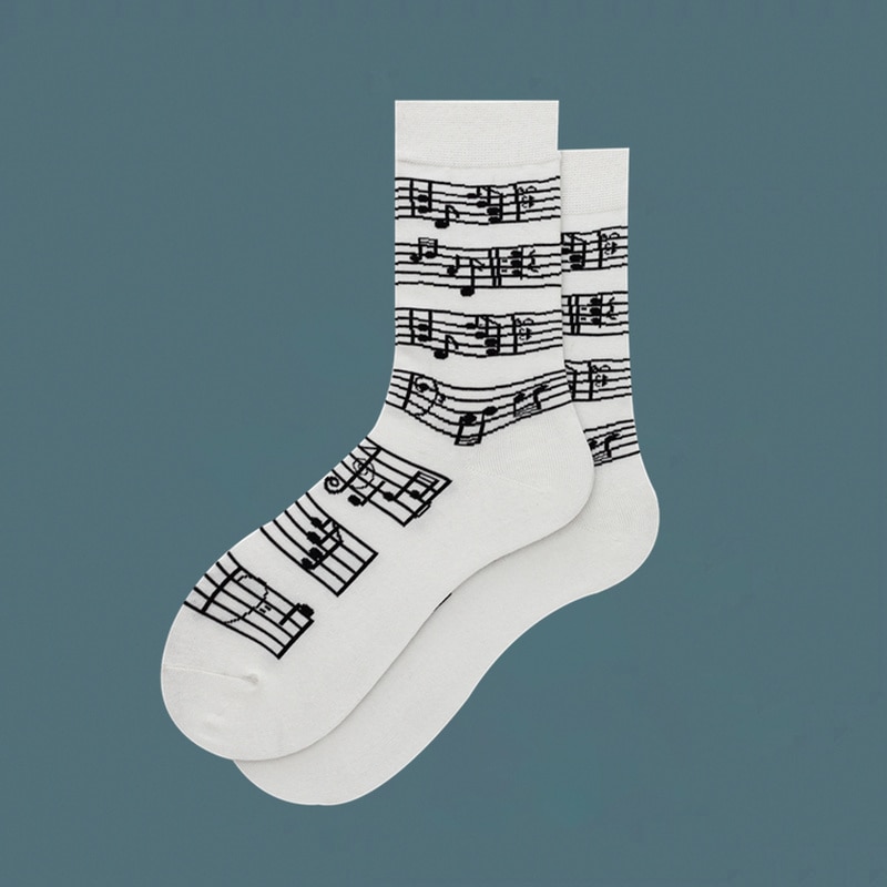 Girl Socks Couple Gift Cotton Street White Sheet Music Print Pattern Trend Fashion Socks Unique and Cool Personality Design