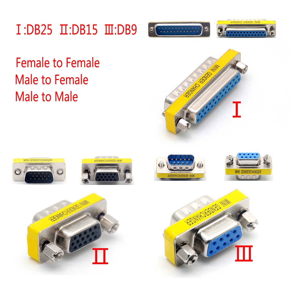 DB Series D-SUB DB9 DB15 DB25 9/15/25 Pin Male/Female to Male/Female RS232 Port VGA Connector M-F M-M F-F Gender Changer Adapter