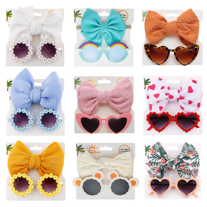 2PCS/Pack Baby Headband Heart Sunglasses Kids Headwear Baby Girl Hair Accessories Beach Photography Props Toddler Head Bands