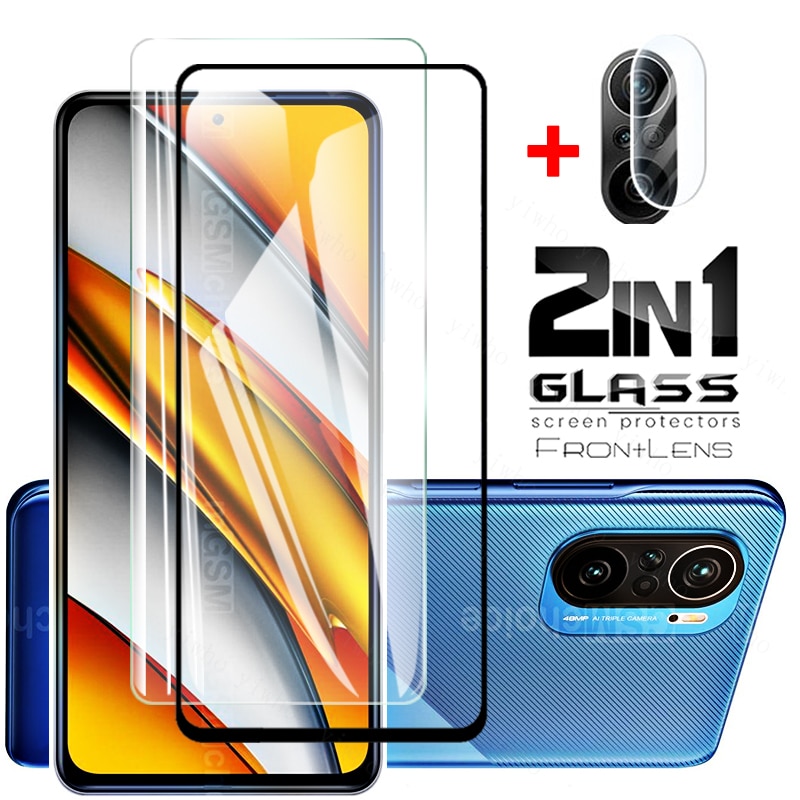 2in1 Glass on Poco F3 X3 NFC Pro M3 F2 Tempered Glass For Xiaomi pocophone pocox3 pocof3 x3NFC x3pro Screen Protector Phone Glas