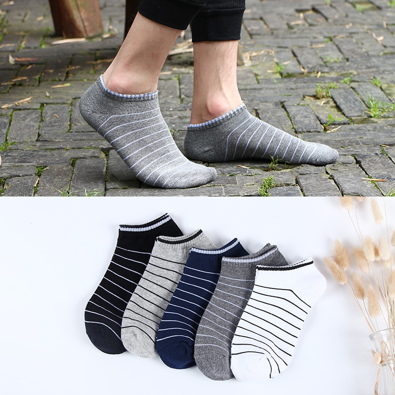 Men's socks 5 pairs striped summer cotton short fashion Novelties Hit sales high trend low cut Lots no show happy Invisible