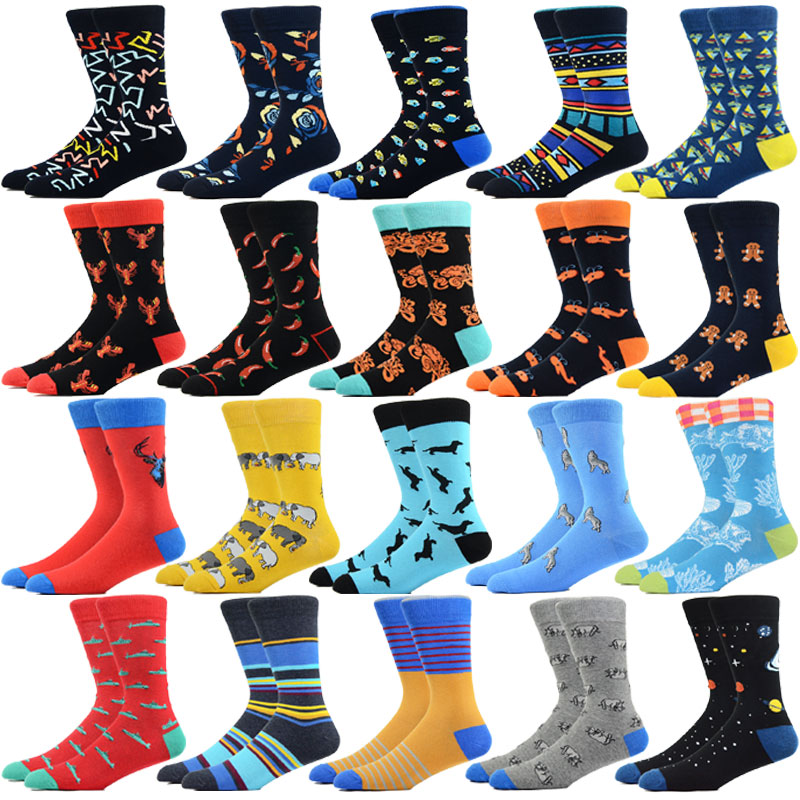 Hot Selling Color Men's Cotton Crew Socks Fun Starry Sky Shark Animal Fruit Pattern Creative Men's Novelty harajuku So