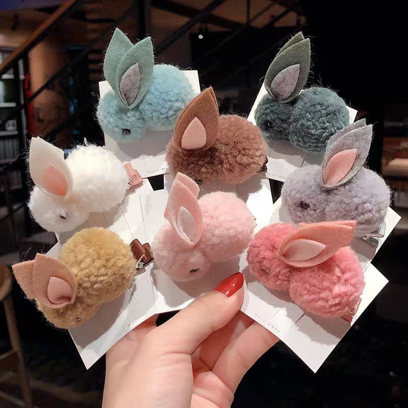 3pc random color cute fur ball rabbit hairpin children girl animal hairpin simple hair accessories headdress hairpin stick
