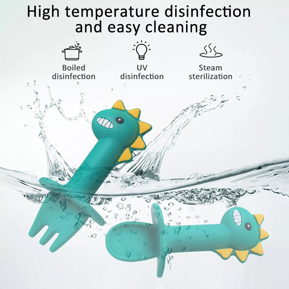 2pcs/set Newborn Baby Silicone Temperature Sensing Spoon Fork for Baby Feeding Child Dining Spoon Tableware Tongue Anti Scald