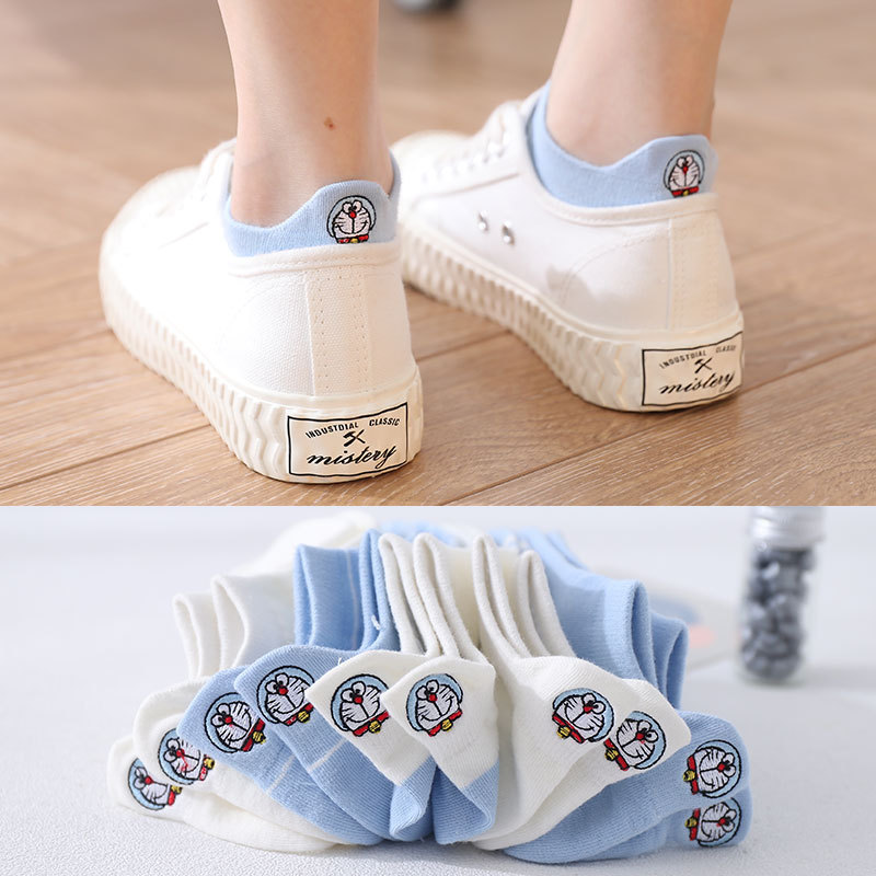 5 Pairs Socks Women Set Cute Cartoon Korean Fashion Embroidery Happy Funny Ankle Socks Kawaii Strawberry Short Cotton Socks