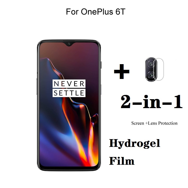 2in1 Full Coverage For OnePlus 6T Front Screen Protector Protective Hydrogel Film HD Camera Lens Film
