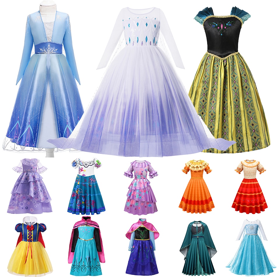 Disney Frozen 2 Costume for Girls Princess Dress Kids Anna Elsa Cosplay Clothing Wednesday Peach Dress Up Fancy Clothes 2-10Yrs