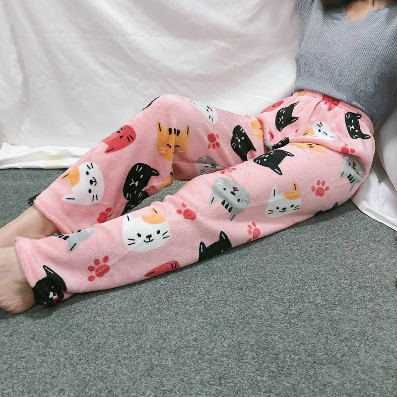 Winter Women's Plush Pajama Pants Warm Home Pants Cheap Loose Comfortable Elastic Waist Cute Cartoon