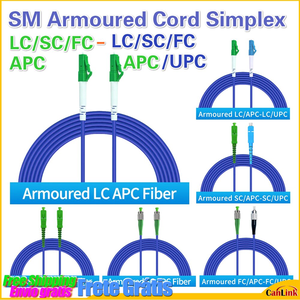 Stock Ready All-Here SM Armoured 2M LC/SC/FC APC - LC/SC/FC APC UPC FTTH Single-Mode Fiber Optic Patch Cord Jumper 3.0mm