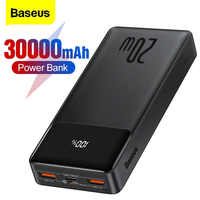 Baseus 30000mAh Power Bank Portable Charger 30000 External Battery PD Fast Charging Pack Powerbank