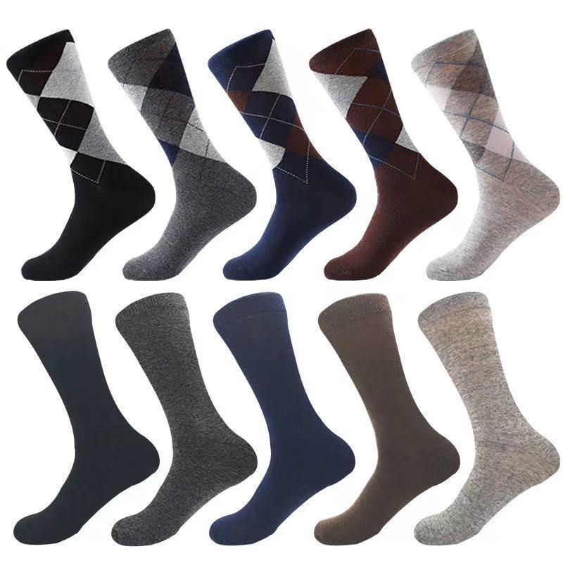 box packing big size Breathable Elastic crew Socks Man Gift combed cotton men's business socks classical solid color plaid 