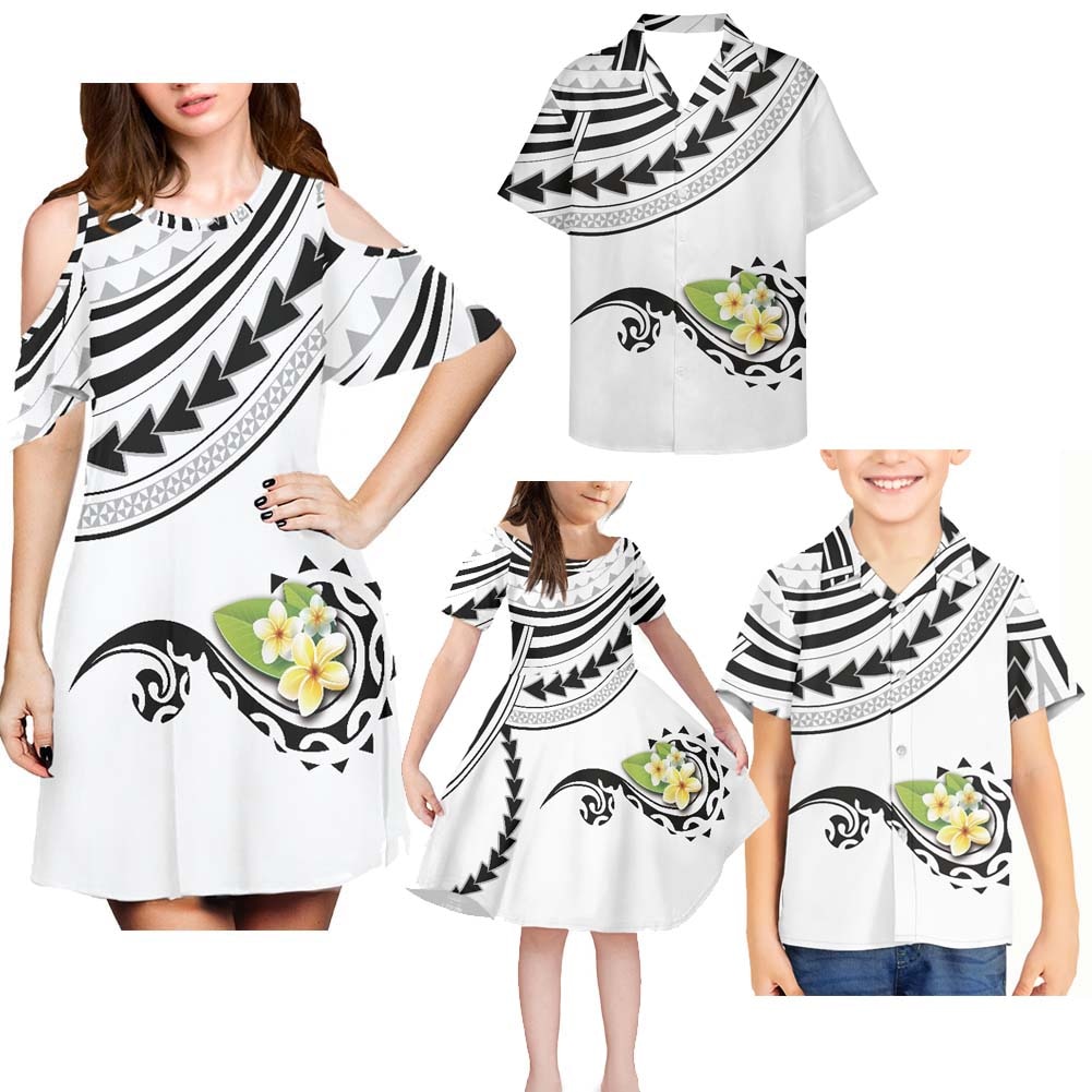 HYCOOL Summer Party White Mommy And Daughter Matching Clothes Polynesia Tribal Matching Family Outfits Baby And Mom Birthday Set