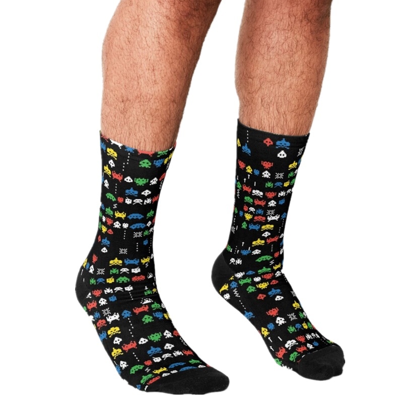 Funny Men's socks Retro Video Game Space Pattern Printed hip hop Men Happy Socks cute boys street style Crazy Socks for men