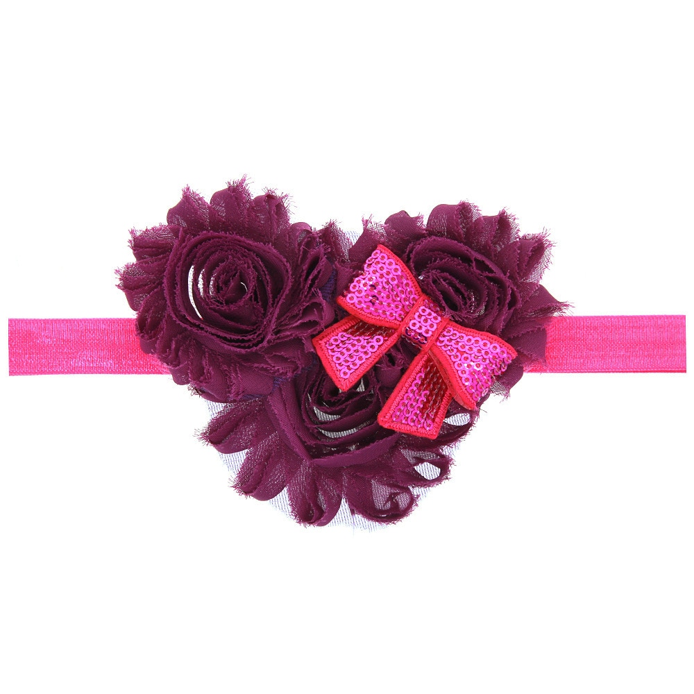 Lovely Cartoon Heart-shaped Flowers Elastic Hairband Glitter Sequins Bowknot Floral Toddler Headband Kids Accessories Baby Gifts