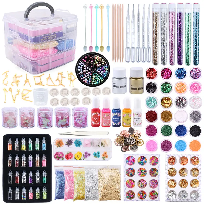Epoxy Resin Accessories Kit With 3 Layers Box Filling Sequins Powder Metallic Foil Flakes Dried