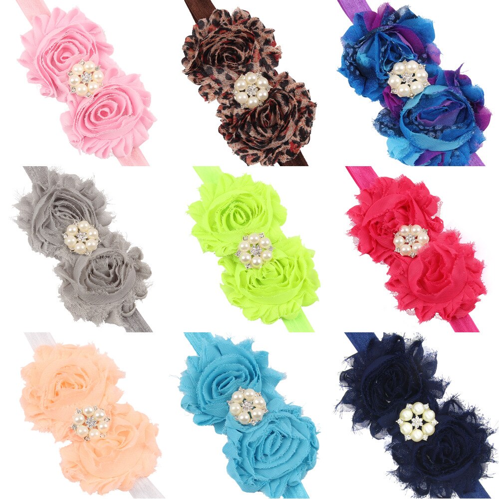 1 PCS Fashion Pearls Rhinestone Flowers Elastic Hairband Cute Handmade Floral Infant Headband Baby Headwear Clothing Ornaments