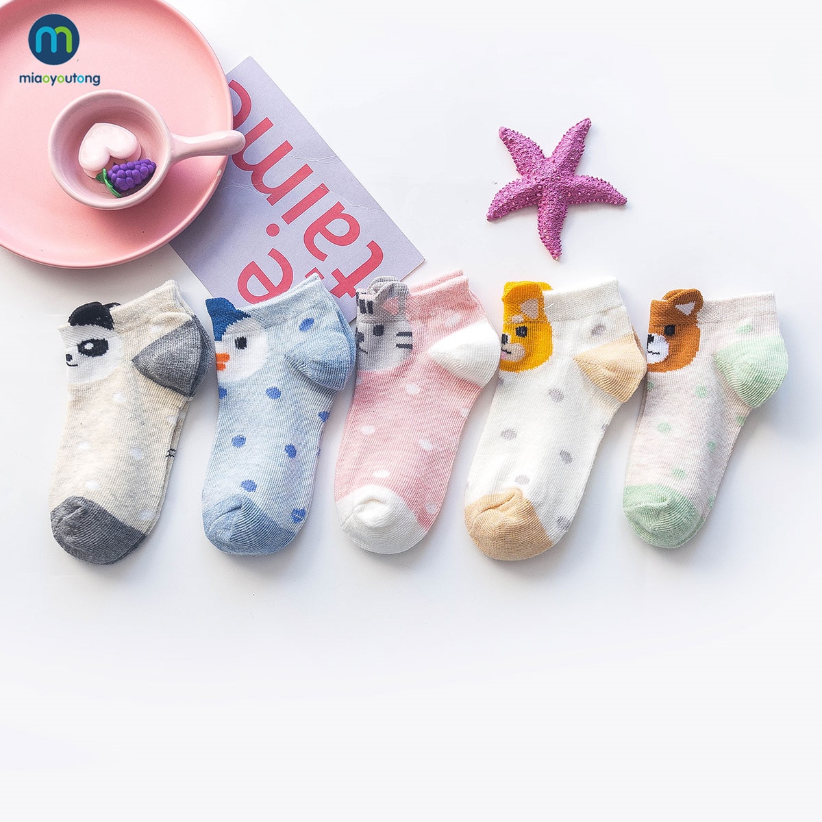 5 Pair/Lot New Soft Cotton Mesh Socks For Girls Boys Cute Animal Children's Thin Sock Baby Newborn Short Socks Kids Miaoyou