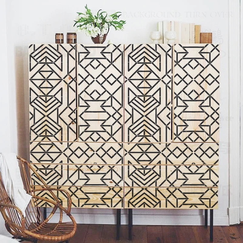 60cm - 110cm Stencil For Wall Decor Painting Door On The Tiles Fence Fine Line Art Linear Geometric Gatsby Africa Ethnic S179