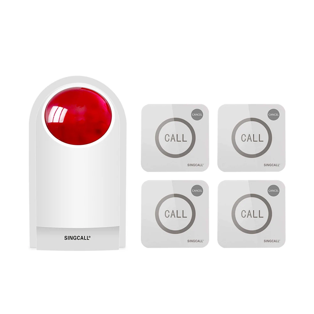 SINGCALL Wireless Outdoor Sound Strobe Flash Siren Alarm System with 4 Pagers for Home Hotel Supermarket