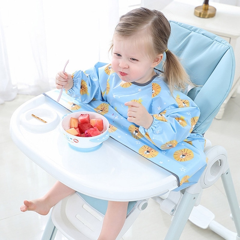 Newborn Long Sleeve Bib Coverall with Table Cloth Cover Baby Dining Chair Gown Waterproof Saliva Towel Burp Apron Accessories