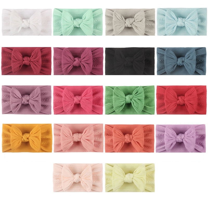 Toddler Solid Color Handmade Bowknot Elastic Wide Hairband Fashion Striped Bows Nylon Headband Baby Headwear Photography Props