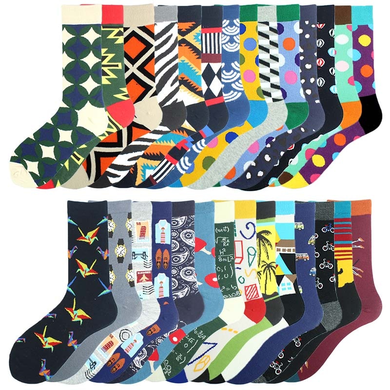 New Happy Design Funny Socks Men Argyle Dot Grid Dress Wedding Crew Sokken Harajuku Hip Hop Color Unisex Skateboard Divertidos