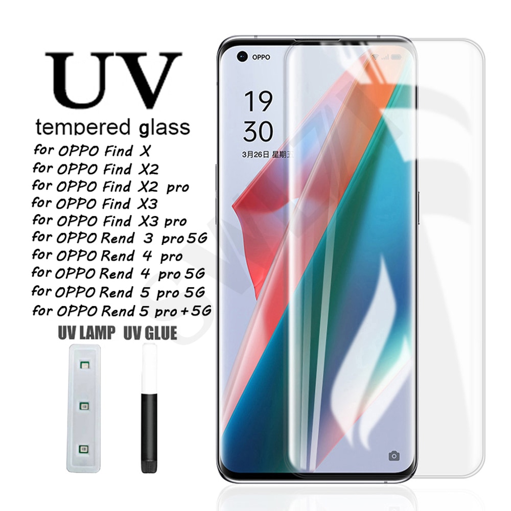 UV Glass for OPPO Reno 5 pro plus 5G 4 3 Find X3 X2 X pro UV tempered glass HD protective film phone screen protector smartphone
