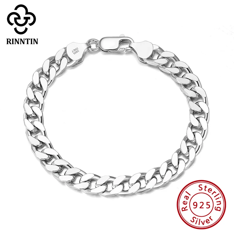 Rinntin 925 Sterling Silver 3.6/5/7mm Width Solid Diamond-Cut Cuban Link Curb Chain Bracelet for Men