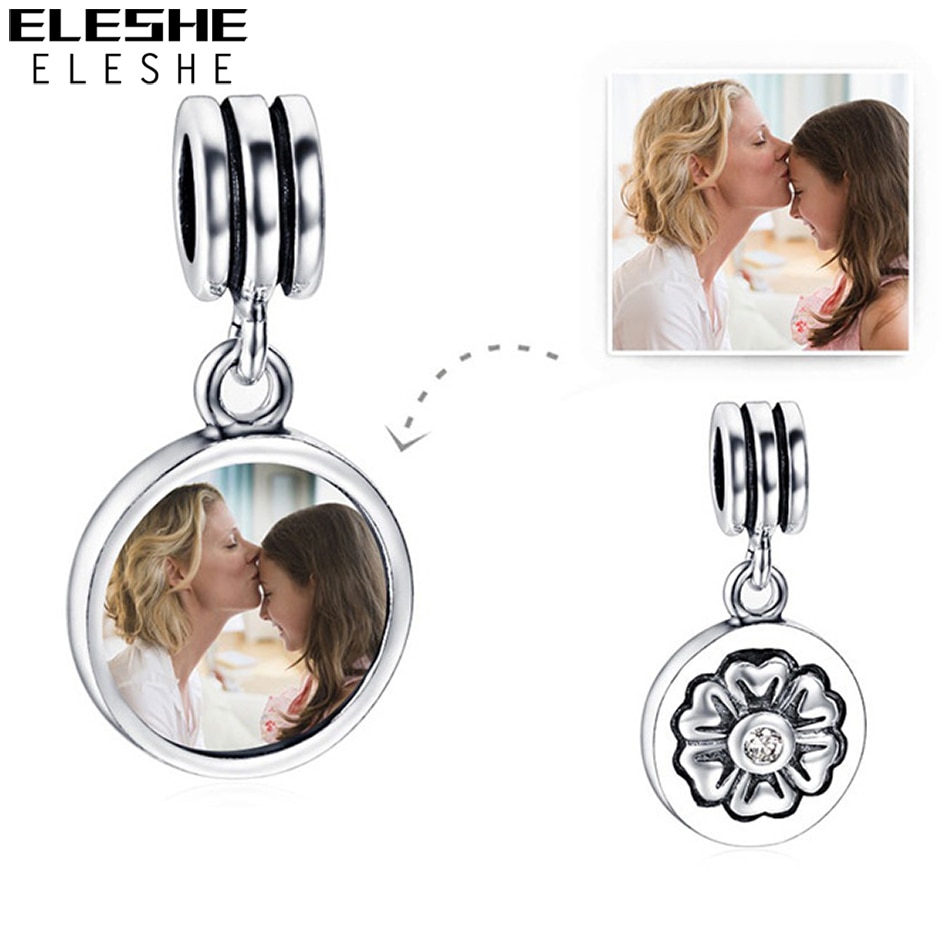 ELESHE 925 Sterling Silver Flower Dangle Charms Fit Original Bracelet Personalized Custom Photo Beads for Jewelry Making