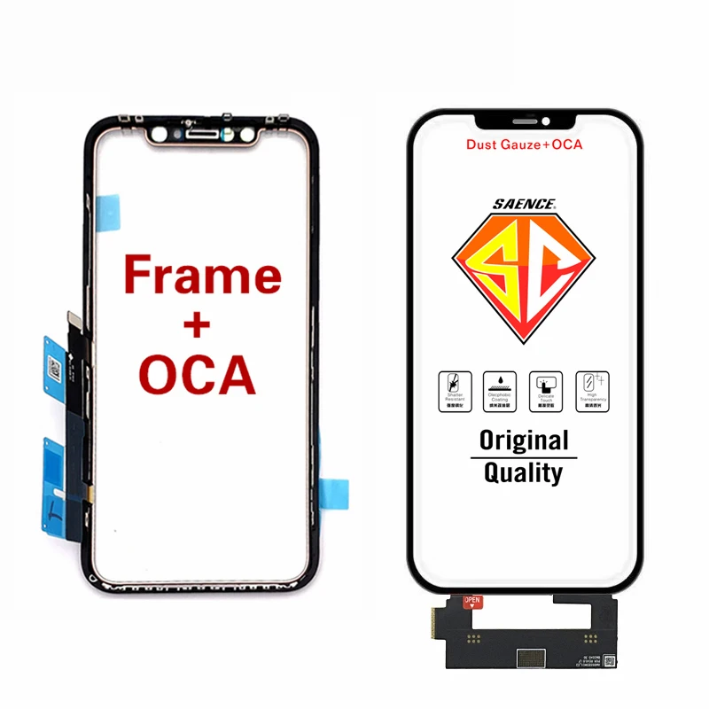 5pcs Original Touch Sensor Glass With ic Frame+OCA Glue+Dust Gauze For iPhone X XS XR 11 12 Pro Max
