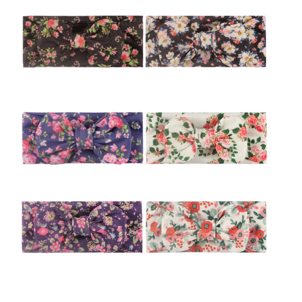 Vintage Flowers Pattern Bows Baby Girls Hairband Fashion Print Bowknot Elastic Headband Princess Headwear Kids Birthday Gifts