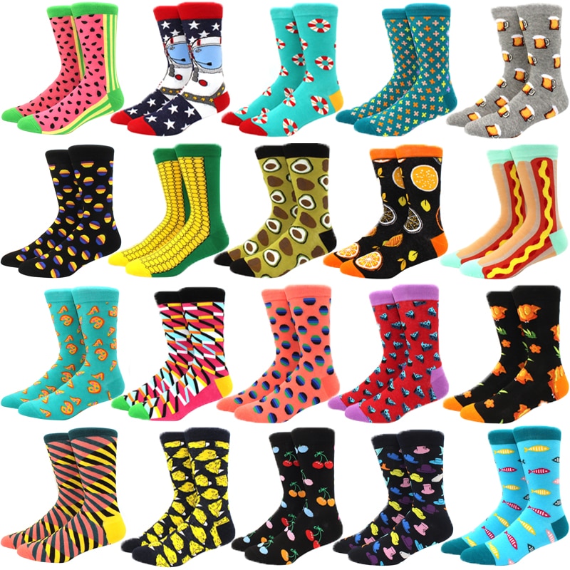 men socks cotton funny socks for man women novelty casual dressing color crew socks for happy wedding accessories gift