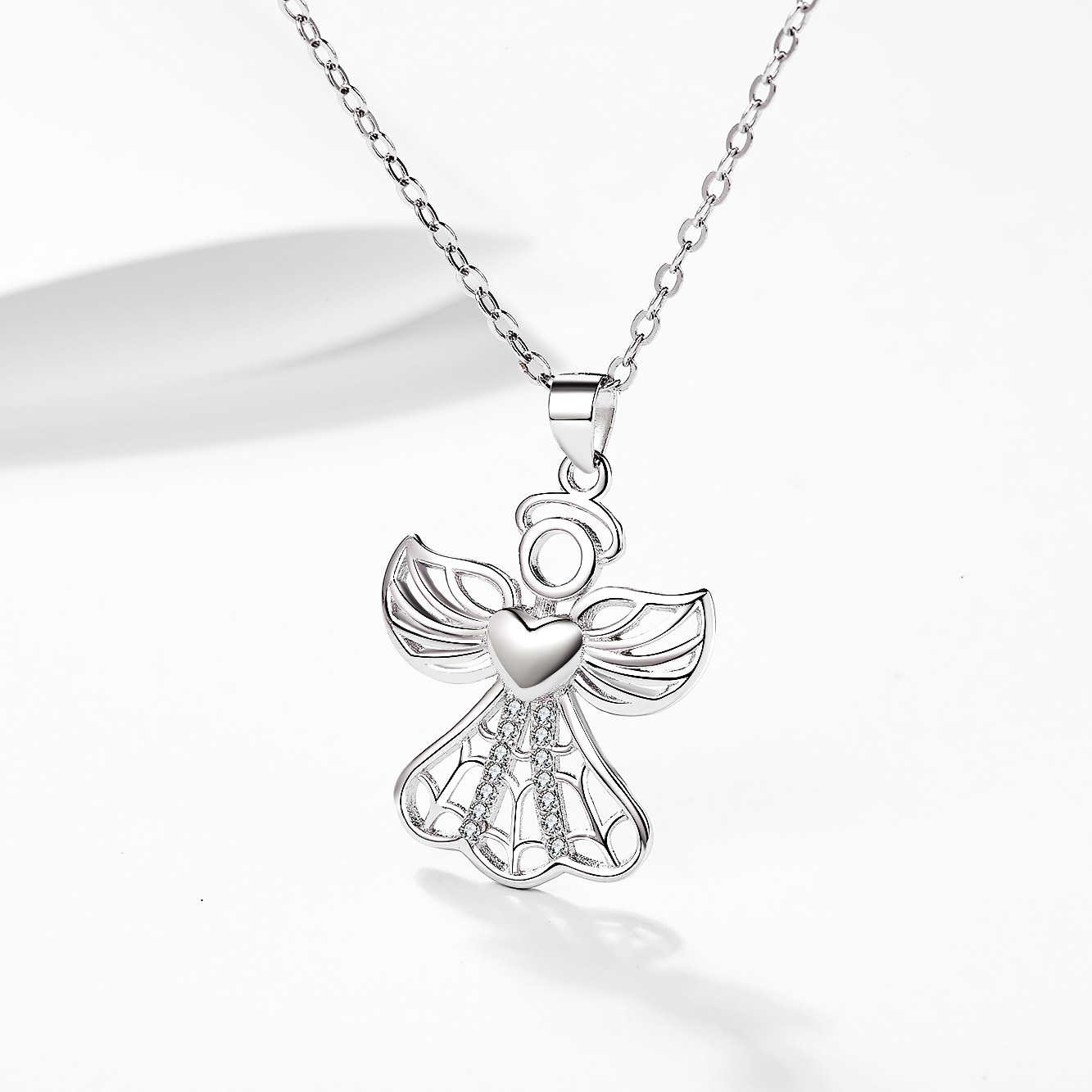 Sterling Silver 925 Angel Heart Pendant Necklace for Women 925 Silver Necklace