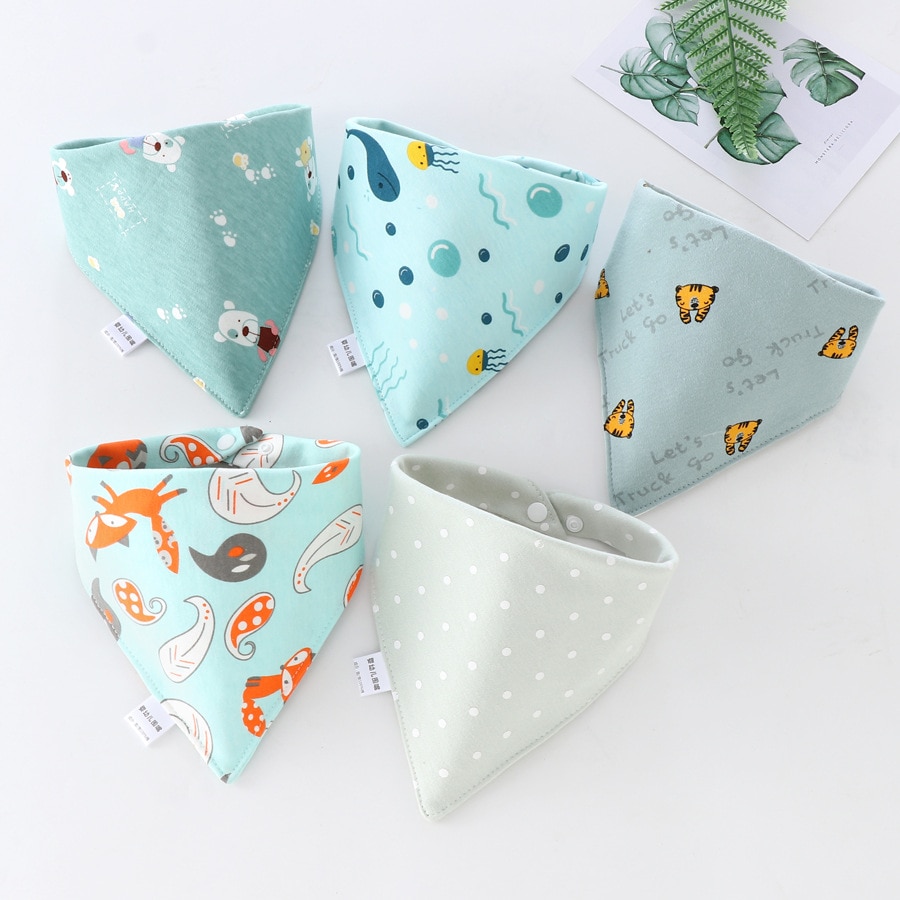 5Pcs/lot Newborn bibs Cotton Triangle Double Bandana Bibs Cartoon Print Saliva Towel Baby For Boys & Girls Baby Scarf Gift