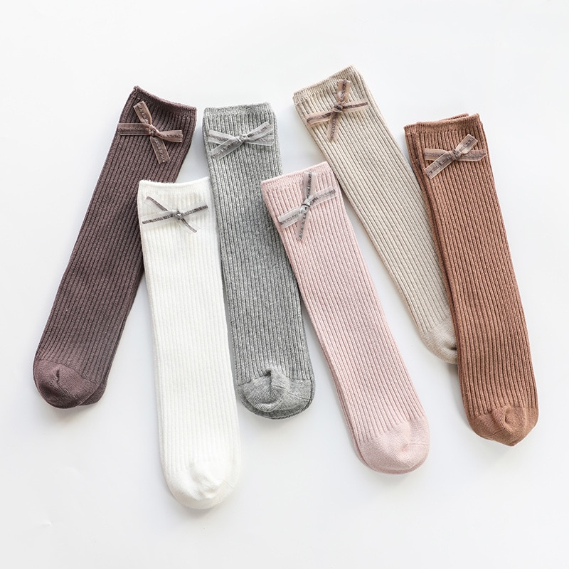 New 2021 Autumn Girls Socks Toddlers Kids Knee High Long Soft Stripe Sock Children Coffee Color Cotton Socken For 0-8 Years