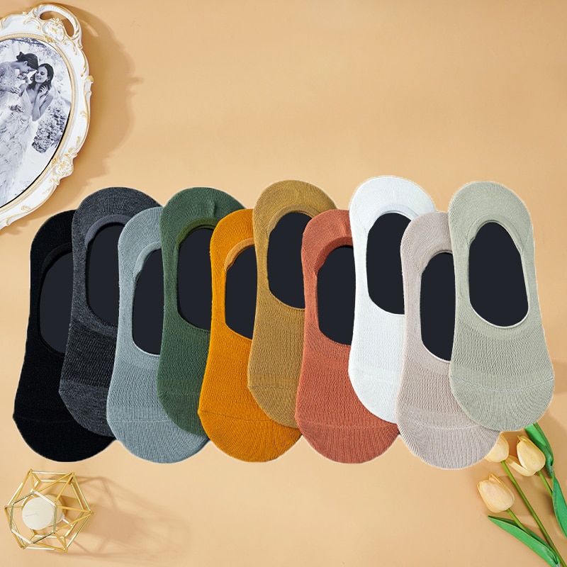5 Pairs/lot Solid Mesh Women's Short Socks Pack No Show Invisible Socks Cotton Summer Breathable Thin Boat Sock Japanese Fa