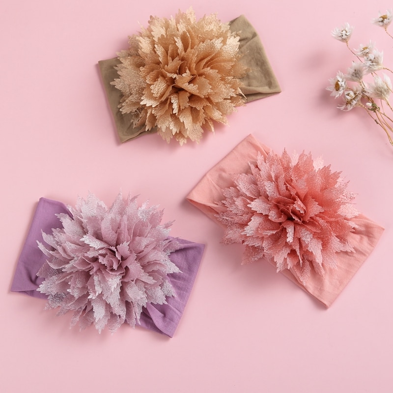 Baby Headband Flower Head Bands For Girls Kids Hair Accessories Infant Wide Turban Toddler Nylon Headwrap Newborn Photo Props