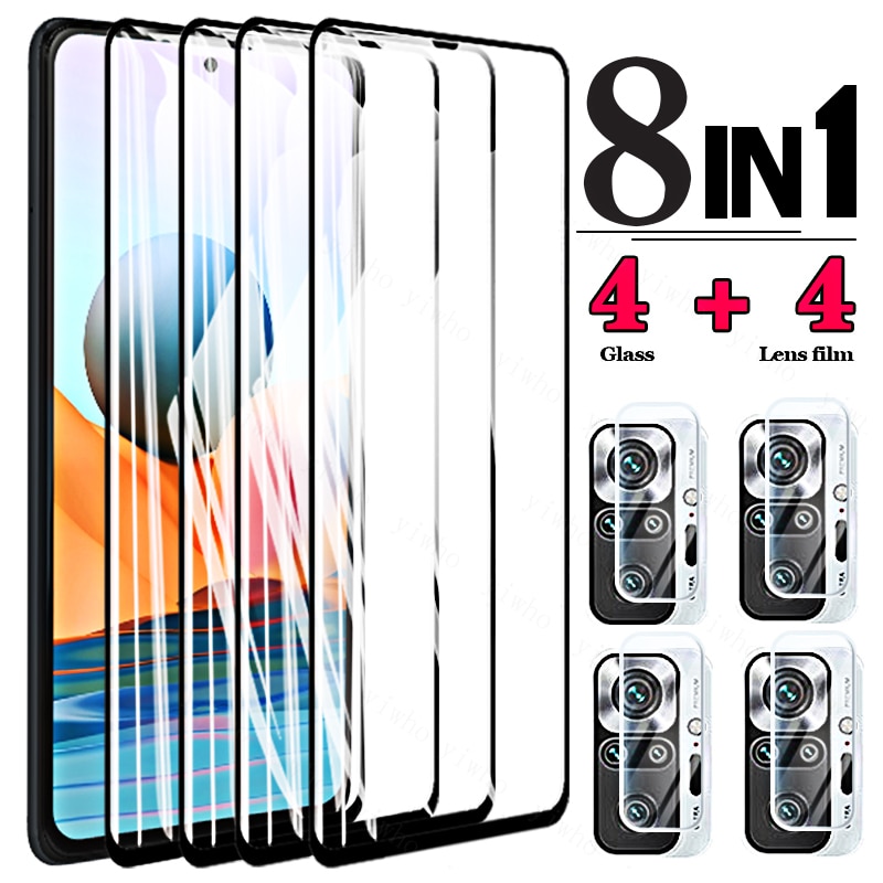 8 in 1 Tempered Glass For Xiaomi Redmi Note 10 Pro Note 10S 10 5G Screen Protector Camera Lens Film Redmi Note 10 9 Pro Glass