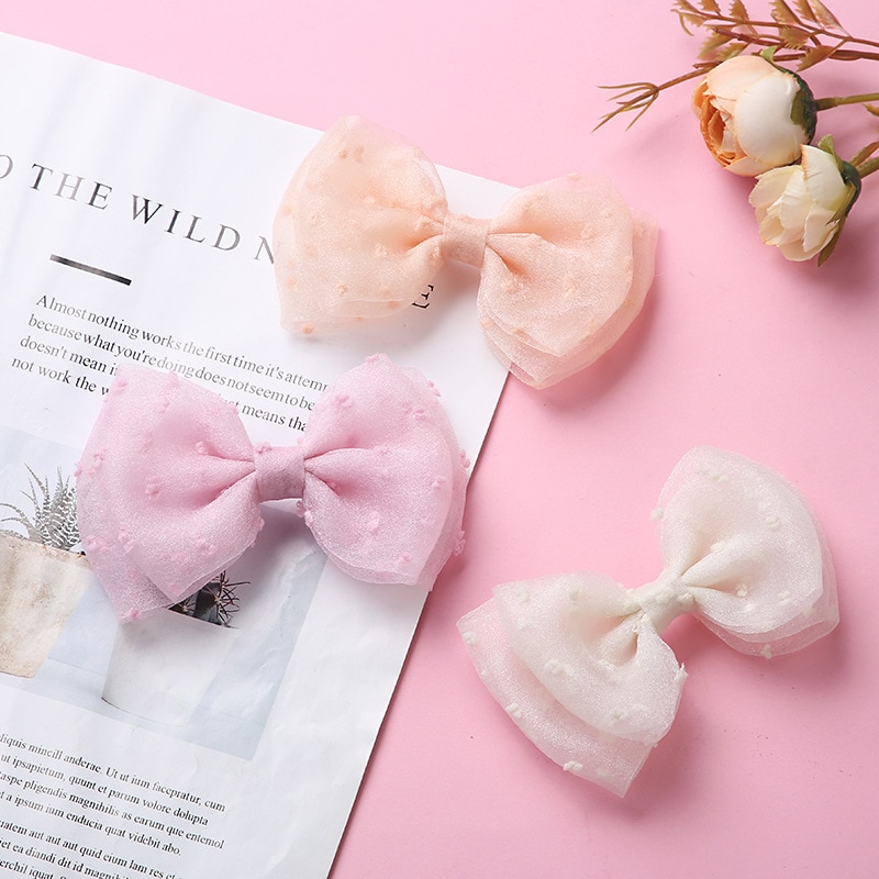Baby Bow Hair Clips Mesh Girls Princess Hair Accessories For Children Hairpin Vintage Infant Candy Color Barrette Kids Headwear