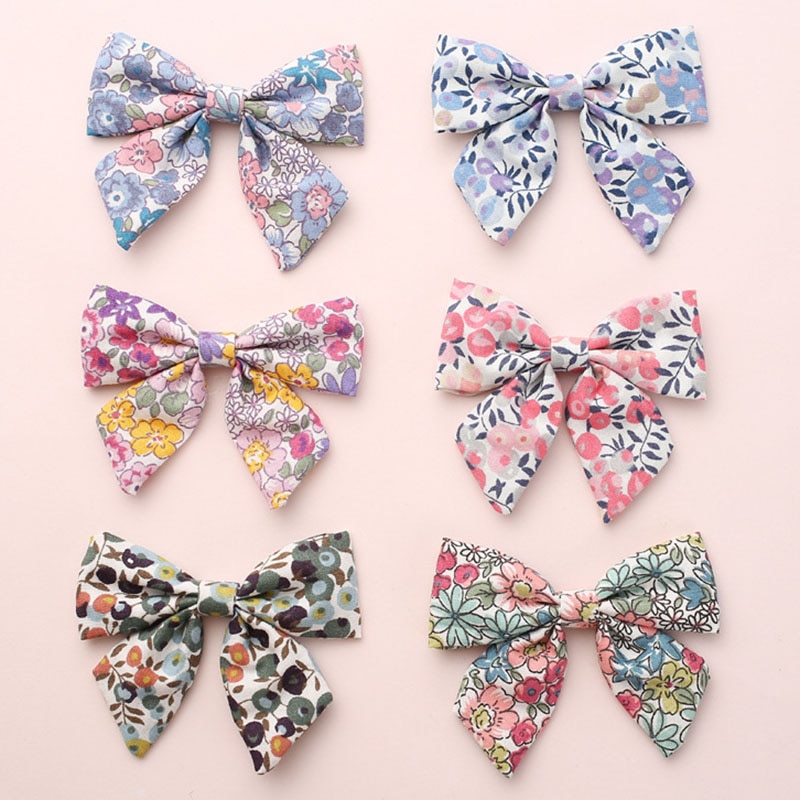Baby Girls Hair Bows Flowers Printing Hair Pin For Children Cotton Barrette Kids Summer Hair Accessory