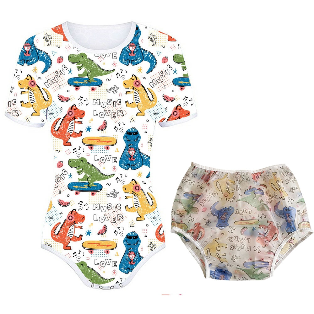 Adult Baby Bodysuit Sissy Snap Crotch Pajamas ABDL Onesie PVC Diaper Cover