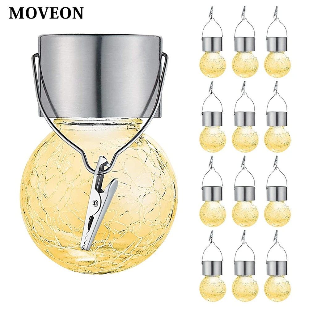 1/4/8pcs LED Solar Light Cracked Glass Ball Outdoor Waterproof Hanging Garden Lights with Clip