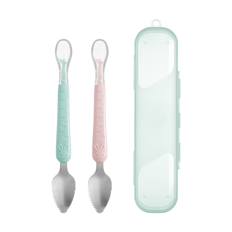 Baby Training Safe Scraping Puree Spoon Infant Feeding Double-Headed Children Tableware Multi Purpose Stainless Steel 1Pcs