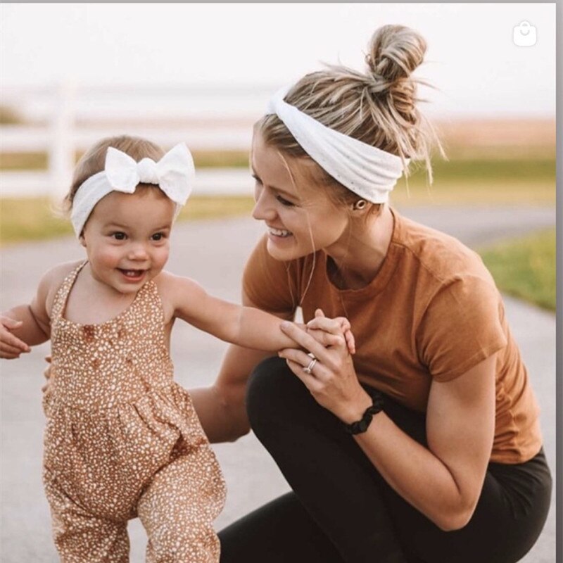 Comfortable Soft Knitting Cotton Parent-child Hairband Fashion Knotted Adult Headband Solid Color Handmade Bowknot Baby Headwear